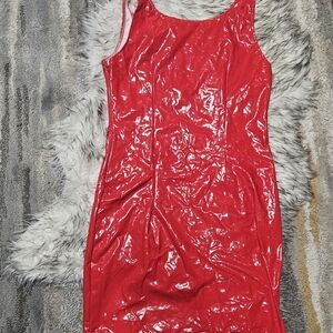Red Faux Leather Mini Dress (Festival / Rave)